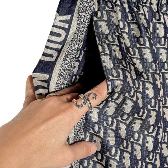 Dior Chez Moi Oblique Navy Blue Beige Silk Shorts - Picture 4 of 9